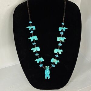 Vintage Zuni Turquoise Bear Fetish Necklace